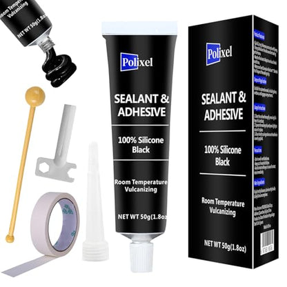 Black RTV Silicone Sealant Adhesive, 100% Silicone Caulk, All-Purpose Waterproof Sealant for Car, Window, Bathroom, Kitchen, Shrink & Crack Proof High Bond Strength Adhesive – 1.8oz / 50g - color: Black
