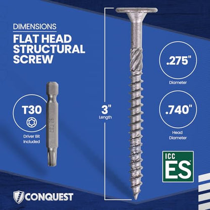 Conquest Structural Wood Screws 0.275" x 3" - size: 0.275" x 3"