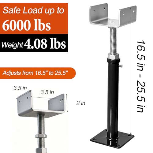 8 Pack U-Shaped Screw Jack, 14.5"-23.5" Adjustable Deck Support House Jacks - color: Black, size: 14.5"-23.5"(8 Pack)