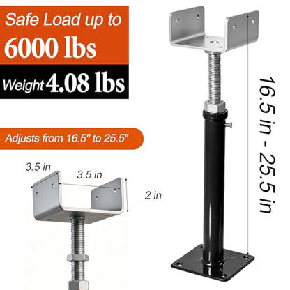 8 Pack U-Shaped Screw Jack, 14.5"-23.5" Adjustable Deck Support House Jacks - color: Black, size: 14.5"-23.5"(8 Pack)