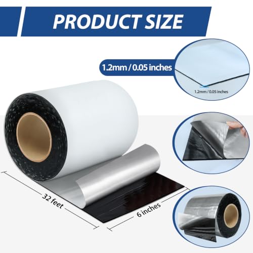 BXI Fluorocarbon Film Asphalt Waterproof Tape, 6 Inches X 32 Feet, Weatherproof Sealing Membrane, Self-Adhesive SBS Modified Bitumen Flashing Sealant Patch, Seam Leak for Roof Window Driveway Repair - size: 6" x 32'