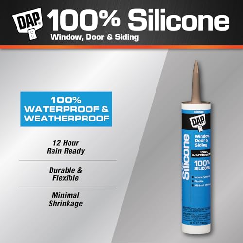 DAP 100% Silicone Rubber Window, Door, and Siding Sealant, Bronze 9.8 Oz (7079808647) - color: Bronze, size: 10.1 oz