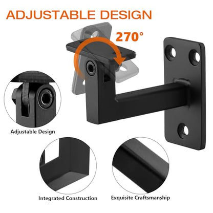Adjustable Handrail Bracket, 3" Heavy Duty Swivel Hand Rail Bracket for Stair Railing Staircase, Matte Black (4 Pack) - size: Pack of 4