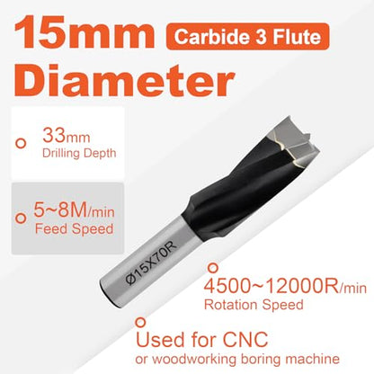 15mm Diameter Carbide 3 Flute Drills Brad Point Boring Bit, 15mm Dia × 70mm Long × 10mm Shank Left Hand - size: D 15mm (19/32"), style: Left Hand Rotation
