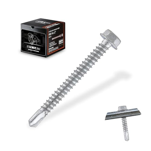 SUNKIN 56PCS Self Tapping Screws for Metal, Bi-Metal Stainless Steel 304 Rustproof, #12 x 2 Hex Head, Hardened Self Drilling Tip for Steel, Extreme Long Service Life - size: #12 x 2 inch (56 pcs)