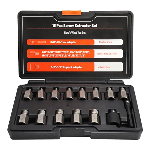 15Pcs Screw Extractor Set Double Hex Head Multi-Spline Lug Nut Remover - size: 15pcs