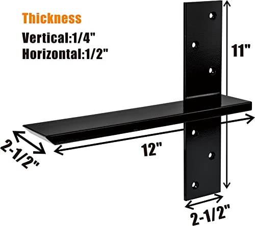 (3-Pack) Free Hanging T Shelf Bracket, Solid Heavy Duty Floating Bracket - size: 12 Inch