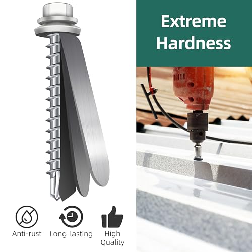 100-pack #10 x 1-1/2 Hex Head Self-Drilling Metal Roofing Screws with EPDM Washer, White Coated Wood Screws, Self Tapping Sheet Metal Roof Screws (Diamond Point) - color: White, size: #10 x 1-1/2"