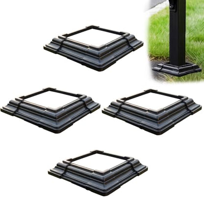 6 x 6 Inches ABS Post Sleeve, Adjustable Skirt, Black, 4 Pack - color: 4Pack-Black