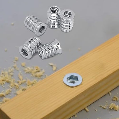 OIIKI 10 Pack Threaded Inserts, 1/4"-20 x 15mm Screw in Nut Threaded Wood Inserts, for Wood Furniture(with 1/4" Allen Wrench) - color: 10 pack, silver