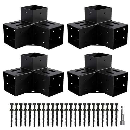 4 Pcs 4"x 4" 3 Way 90 ° Pergola Bracket (Actual: 3.6“x3.6) - size: 3-Way 4"x4" (Actual: 3.6"x3.6")-4 Pcs