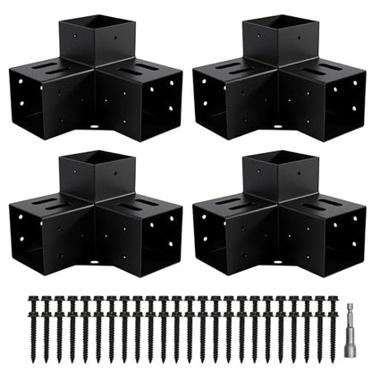 4 Pcs 4"x 4" 3 Way 90 ° Pergola Bracket (Actual: 3.6“x3.6) - size: 3-Way 4"x4" (Actual: 3.6"x3.6")-4 Pcs
