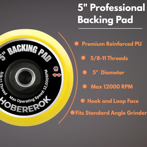 5" Hook and Loop Backing Pad, 5/8"-11 Angle Grinder Sanding Pad