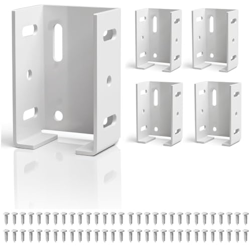 Fence Bracket for Vinyl Fencing Panel, White Heavy Duty Metal Replacement for 2.75in Plastic, Connects Panel to Post - Vinyl Fence Parts (4Pcs & 40 Screws)