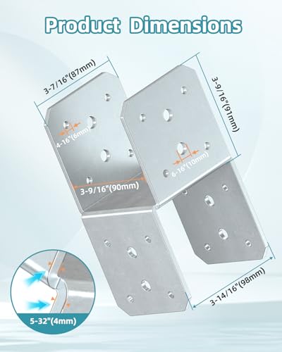 4x4 Post Bracket Kit for Wood Posts, Pergola, Decks, Porches, Beams - color: Hot-Dip Galvanized