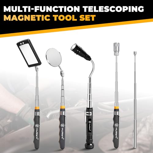 Mulwark 7-Piece Telescoping Magnetic Pickup Tool Set, Versatile Magnet Tool with 1lb & 5lb Magnet Sticks, 360° Swivel Inspection Mirror & Parts Tray, Ideal Gifts for Men, Dads, Mechanics - size: 7pcs Large
