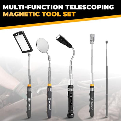 Mulwark 7-Piece Telescoping Magnetic Pickup Tool Set, Versatile Magnet Tool with 1lb & 5lb Magnet Sticks, 360° Swivel Inspection Mirror & Parts Tray, Ideal Gifts for Men, Dads, Mechanics - size: 7pcs Large