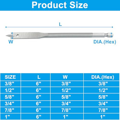 6pcs Spade Drill Bits