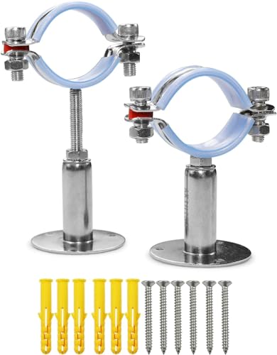 AKIHISA 2 Pcs 304 Stainless Steel Pipe Supports, Wall Mount Ceiling Mount Pipe Hanger, Pipe Holder for OD Pipe 38-40MM Adjustable Height Range 50-100mm - size: 38-40mm, style: Adjustable Height 50-100mm