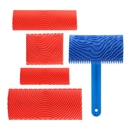 5PCS Wood Grain Tool Set, Rubber Wood Graining Tools with Handles - color: Blue