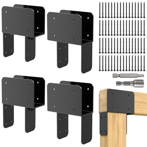 4x6 Stainless Steel Pergola Brackets, Heavy Duty Post Cap Tie Bracket 4Pcs - size: 4x6 4pcs, style: End