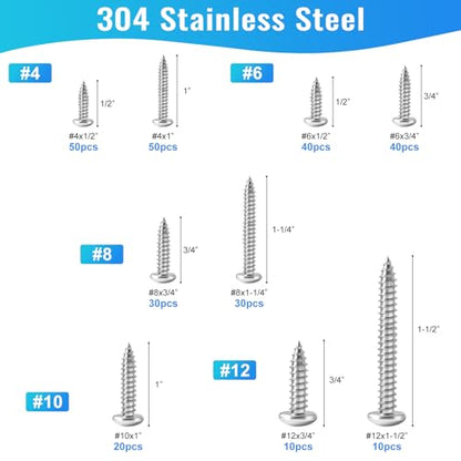 300PCS Stainless Steel Wood Screws Assortment Kit, 9 Sizes #4#6#8#10#12 Truss Head Sheet Metal Screws for Wood Deck Drywall Concrete Screws, Length 1/4" to 1-1/2" - style: Silver Truss Head 300PCS
