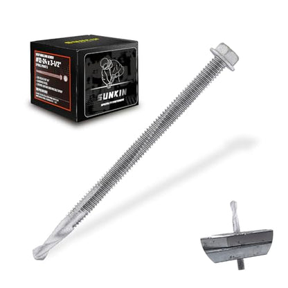 SUNKIN 120PCs Self Tapping Screws for Metal, Hex Head #12 x 3-1/2 Inch, Self Drilling for Thick Steel, Less Effort Installation, Long Lasting Anti Rust Coating - size: #12x3-1/2 inch(120pcs)