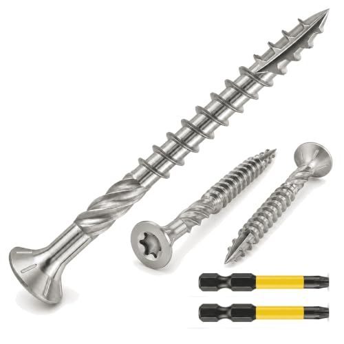 QISHENG #10 X 2-1/2" (2.5 inch) 304SS Flat Head Deck Screws, T25, 100 PCS - size: #10X2-1/2"(2.5 inch）