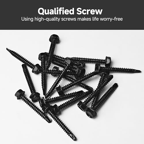 Mywish 50pcs #12 x 2 Self Drilling Screws for Metal, 410 Stainless Steel Hex Washer Head Self Drilling Screws, Black Oxided Self Tapping Sheet Metal Tek Screw Fast Tapping - size: #12x2"(50pcs)
