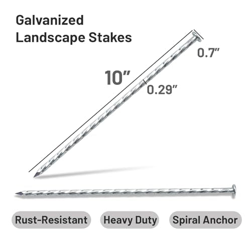 10 Inch Galvanized Landscape Spikes, Spiral Ground Stakes，50 Pack