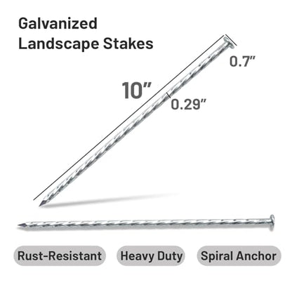 10 Inch Galvanized Landscape Spikes, Spiral Ground Stakes，50 Pack