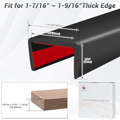 Rubber Edge Trim, 1-1/2 inch (38mm) Wide U Channel Edge Trim, Big Size U Shaped Trim, Self Adhesive Edge Banding for Plywood, Woods,Interior Doors, Countertop, Length 20Ft, Black - size: Size1-1/2"(Fit 1-7/16"~1-9/16"), L20'