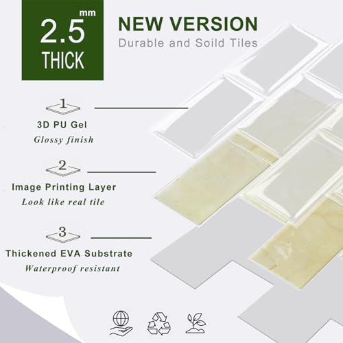STICKGOO 10-Sheet Subway Tile Peel and Stick Backsplash, Self Adhesive Vinyl Wall Tiles, Stick on Backsplash for Kitchen and Bathroom(Thicker Design) - color: Faux Yellow Travertine