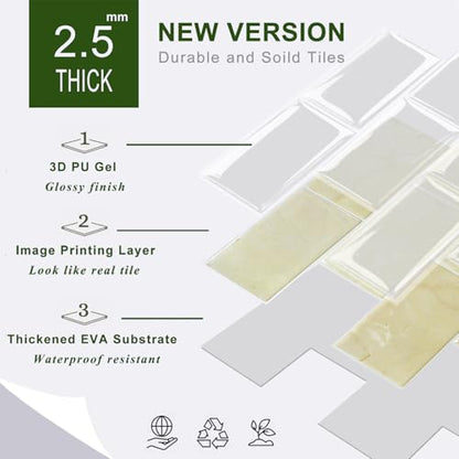 STICKGOO 10-Sheet Subway Tile Peel and Stick Backsplash, Self Adhesive Vinyl Wall Tiles, Stick on Backsplash for Kitchen and Bathroom(Thicker Design) - color: Faux Yellow Travertine
