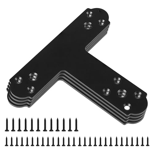 Black T Bracket, 4 pcs T Post Brackets Pergola Post to Beam Connectors 4mm Thickness for Wood, Steel Repair Fixing Mending T Plate Bracket Flat Connector with Screws - style: T Plate Bracket