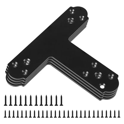 Black T Bracket, 4 pcs T Post Brackets Pergola Post to Beam Connectors 4mm Thickness for Wood, Steel Repair Fixing Mending T Plate Bracket Flat Connector with Screws - style: T Plate Bracket
