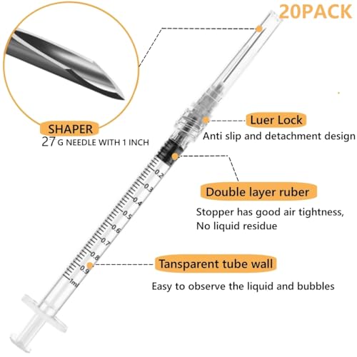 Luer Lock 1ml 27Ga 1/2 inch Lab Supplies Measuring Syringes with Needle for Industrial and Scientific, Fluids Refilling, Dispensing and Transferring - 20 Pack - style: 1ml 27g 1/2 inch