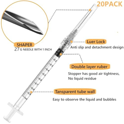 Luer Lock 1ml 27Ga 1/2 inch Lab Supplies Measuring Syringes with Needle for Industrial and Scientific, Fluids Refilling, Dispensing and Transferring - 20 Pack - style: 1ml 27g 1/2 inch