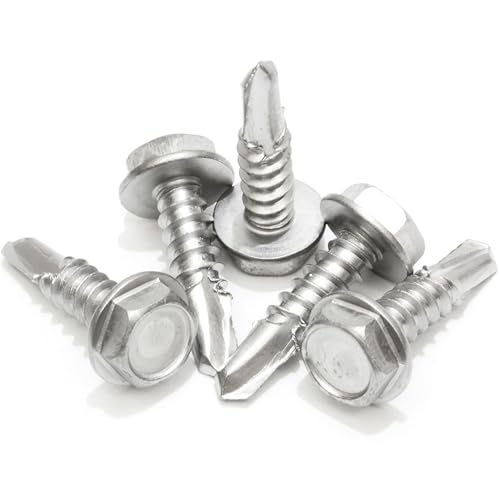 Bolt Dropper #8 x 1/2-Inch Stainless Steel TEK Screws - Pack of 100 Self Tapping Screws - Corrosion-Resistant External Hex Washer Head Screws for Wood, Metal, Wet Environments, and Outdoor Projects - size: #8 x 1/2"(100 pcs), style: 1/2 Inch