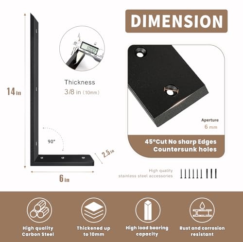 Countertop Support Bracket 14 Inch 3 Pack Countertop Bracket for Granite 3/8" Thick 14"x6"x2.5" Heavy Duty L Brackets Shelf Brackets Metal Corbels for Quartz/Granite/Wood/Concret/ Laminate Countertops - size: 14 Inch, style: black-3 pack