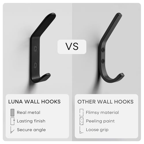 Homeforia Black Wall Coat Hooks, High-End Metal, Heavy Duty, Set of 10 - color: Black, size: Pack of 10