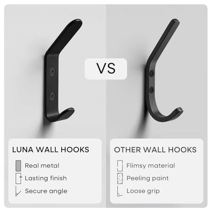 Homeforia Black Wall Coat Hooks, High-End Metal, Heavy Duty, Set of 6 - color: Black, size: Pack of 6