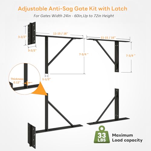 DIYHD Anti Sag Gate Kit with Left-Opening Latch, Black - color: Black Kit + Left Open Latch