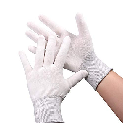 EHDIS Nylon White Working Gloves - Non-slip Vinyl Wrap and PC Building Labor Gloves