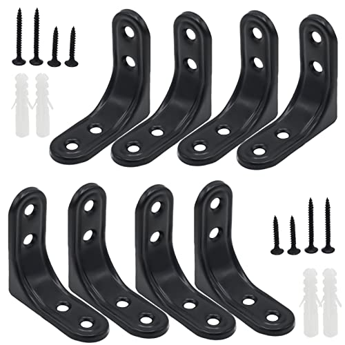 8-Pack Black 2 Inch Heavy Duty L Brackets with Screws for Shelves - size: 2inch Black