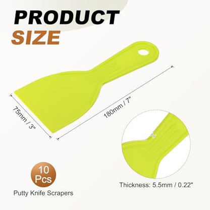HARFINGTON 10pcs Putty Knife Scraper 3" Width Flexible Plastic Putty Knife Paint Scraper Tool for Taping Drywall Spreading Painting Wall Scratching Yellow - color: Yellow, size: 3"