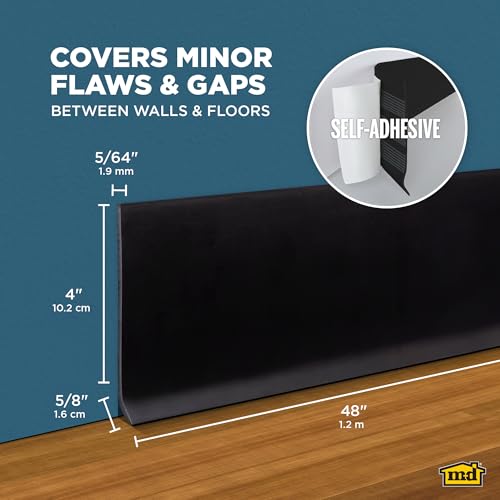 MD Building Vinyl Wall Base Molding, Black, 4in x 48in Self-Stick - size: 48"W x 48"L