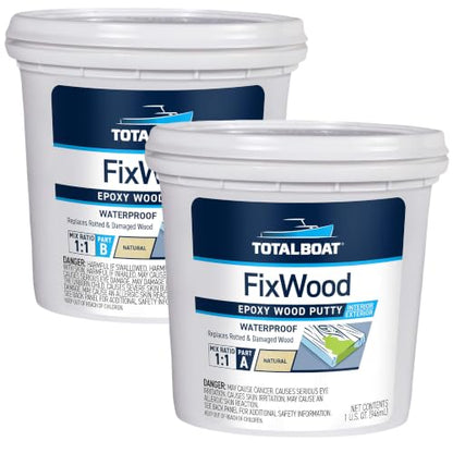 TotalBoat Fixwood | Marine Grade Epoxy Putty | Stainable Paste Filler for Damaged Wood Repair or Replacement - size: 2-Quart Kit