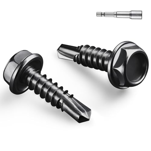 #10 x 3/4 Inch Self Drilling Screws, (58pcs) 0.5 lbs Black Self Tapping Screws for Metal, 410 Stainless Steel Hex Washer Head Sheet Metal Screw - color: Black 0.5lb Per Box, size: #10x3/4"