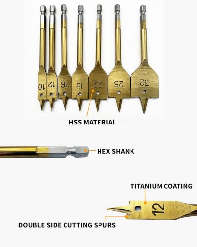 Spade Drill Bits for Wood Paddle Flat Bit Woodworking DIY Cutter Tool 7PCS